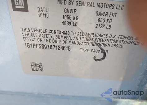 2011 Chevrolet Cruze 1Lt from USA, damaged, VIN 1G1PF5S97B7124615